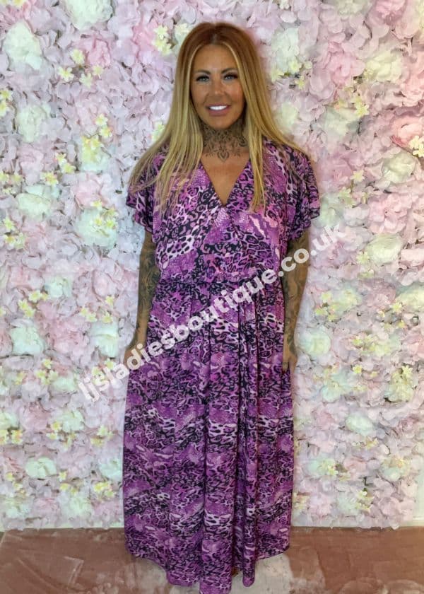 Kayleigh animal print purple wrap dress best fits 14-26 “NO RETURNS ON SALE ITEMS”