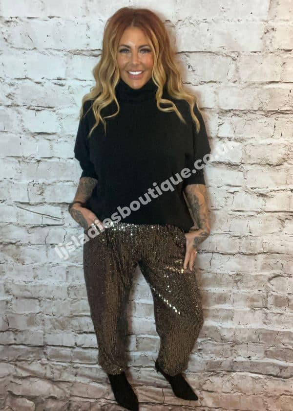 Seduced Full On Sequin Elasticated Waist Trousers best fits 16-22