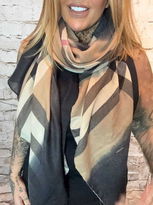 568 - Inspired Black & Brown Checked Scarf  *Restocked*