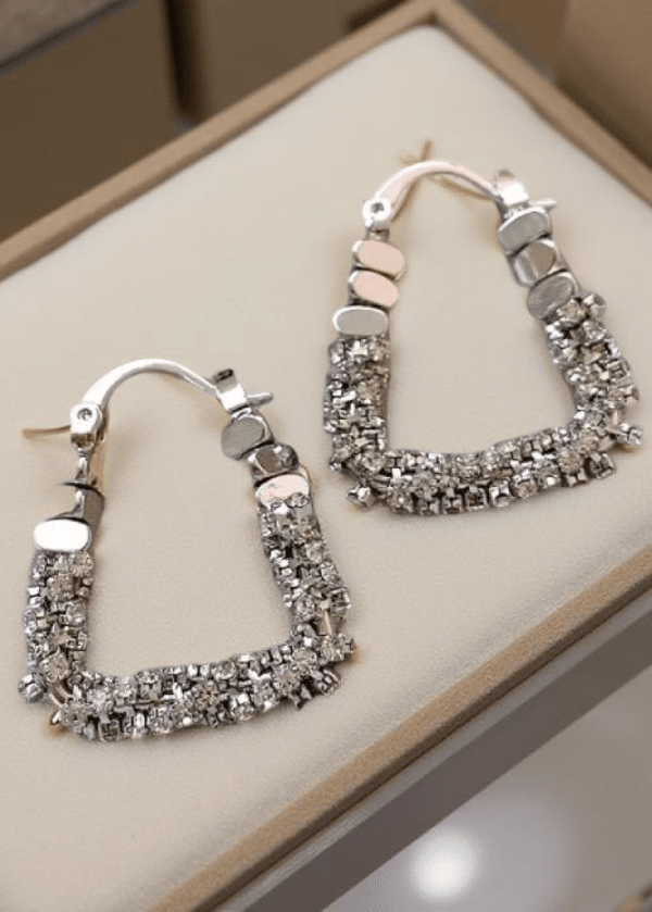 Elegant Sparkle Silver Rhinestone Hoop Earrings