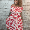 Red Garnet Bardot dress best fits 14-22