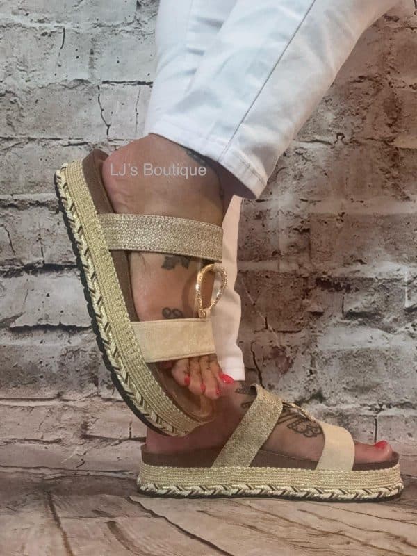 754 Wedged stone and gold sandals